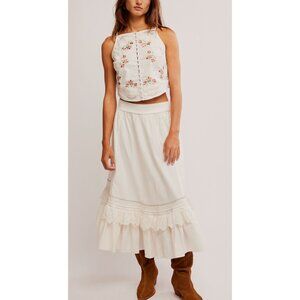 Free People Cream Jumpsuit with Floral Embroidery